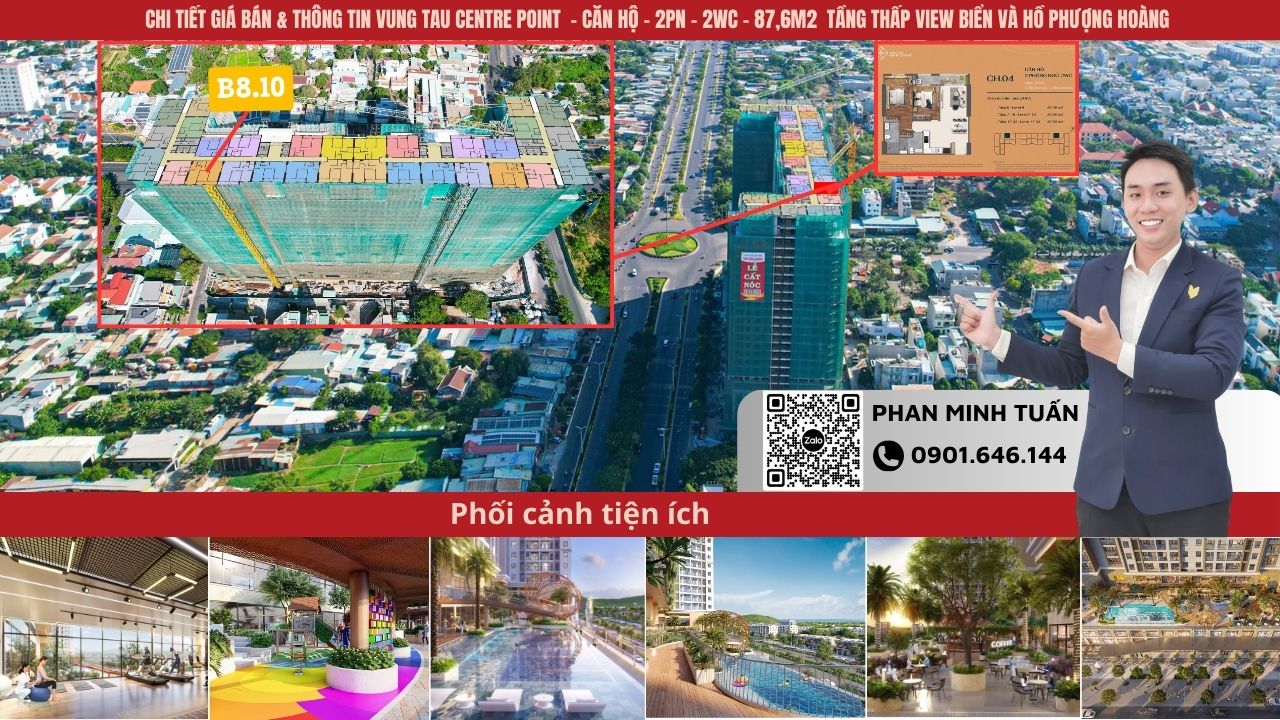 Giá căn hộ Vung Tau CenTre Point 2PN 87m2 view biển Chí Linh và hồ Phượng Hoàng tặng full nội thất chiết khấu đến 18%