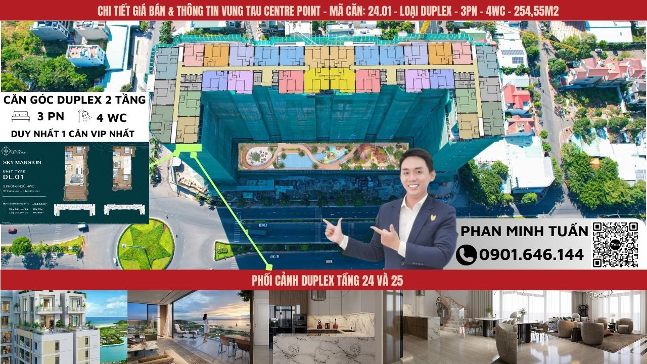 Căn hộ Vung Tau CenTre Point Duplex góc VIP nhất dự án view biển 360. Chiết khấu đến 18% miễn phí 2 năm quản lý CBRE