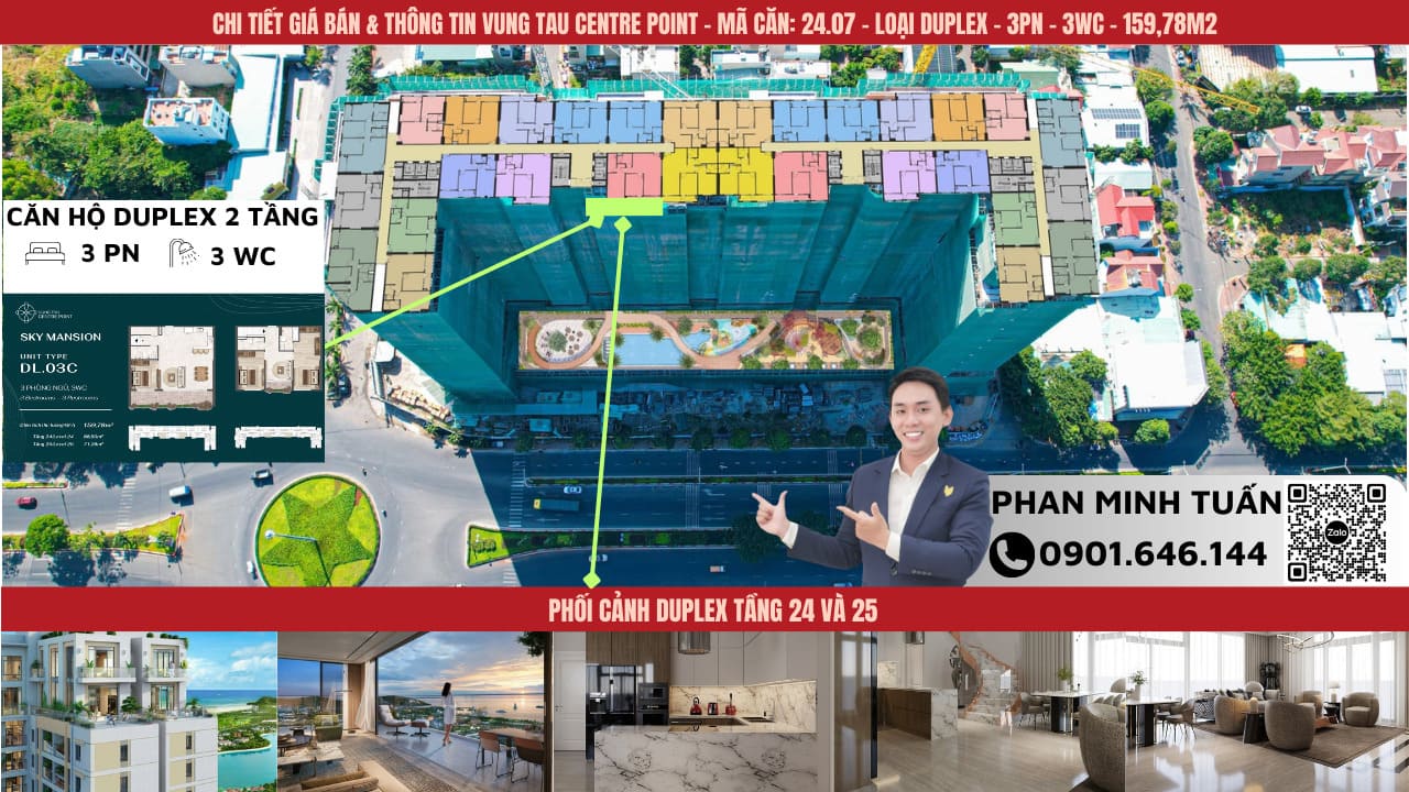 Penthouse Vung Tau CenTre Point 159m2 3PN view 360 siêu đẹp tặng full nội thất cao cấp miễn 2 năm phí quản lý từ CBRE