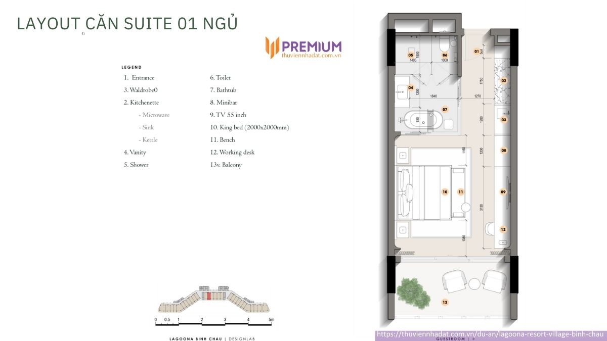 Layout Suite 1PN Lagoona Resort Village Bình Châu