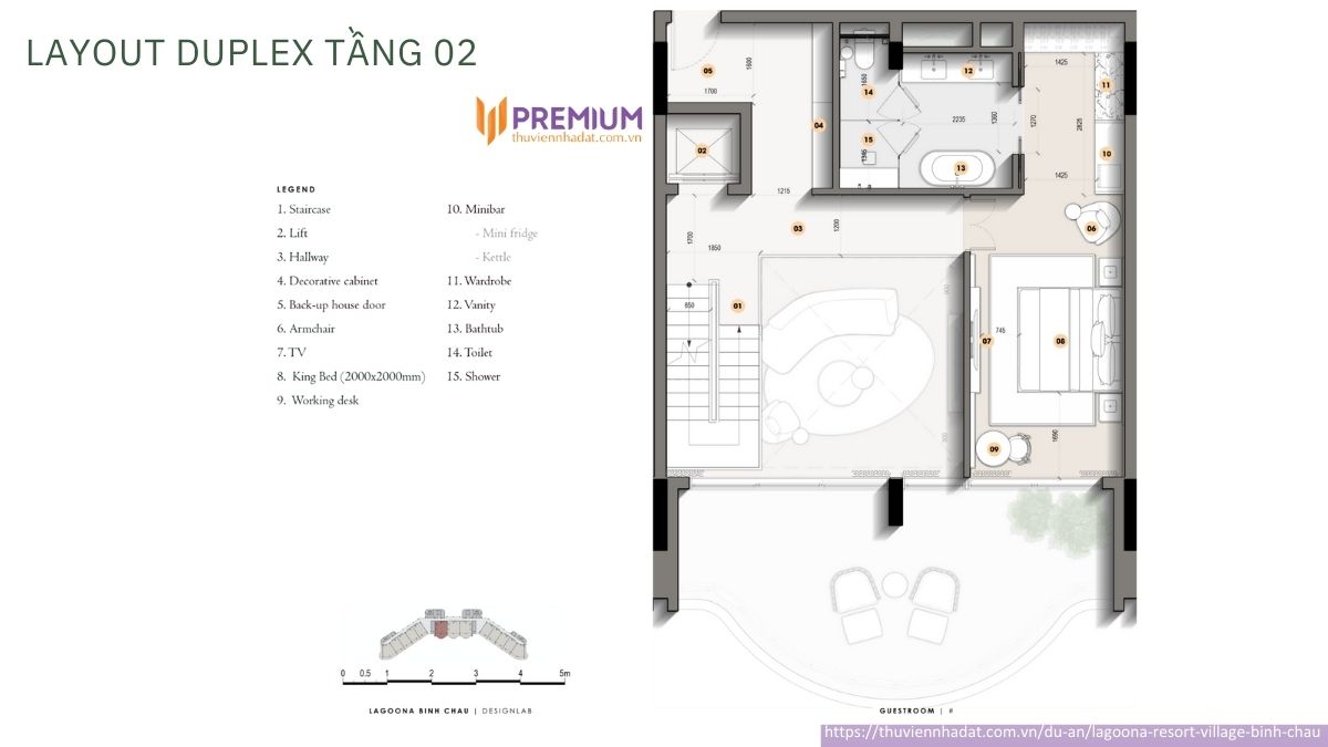 Layout Duplex tầng 2 Lagoona Resort Village Bình Châu