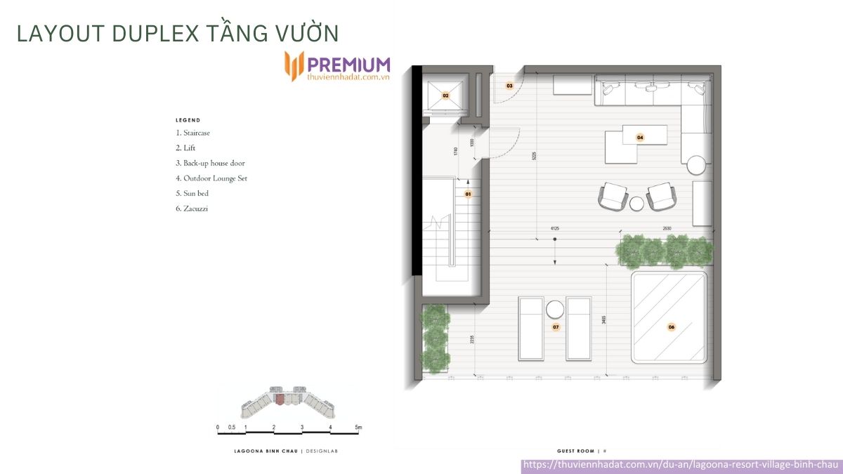 Layout Duplex tầng vườn Lagoona Resort Village Bình Châu