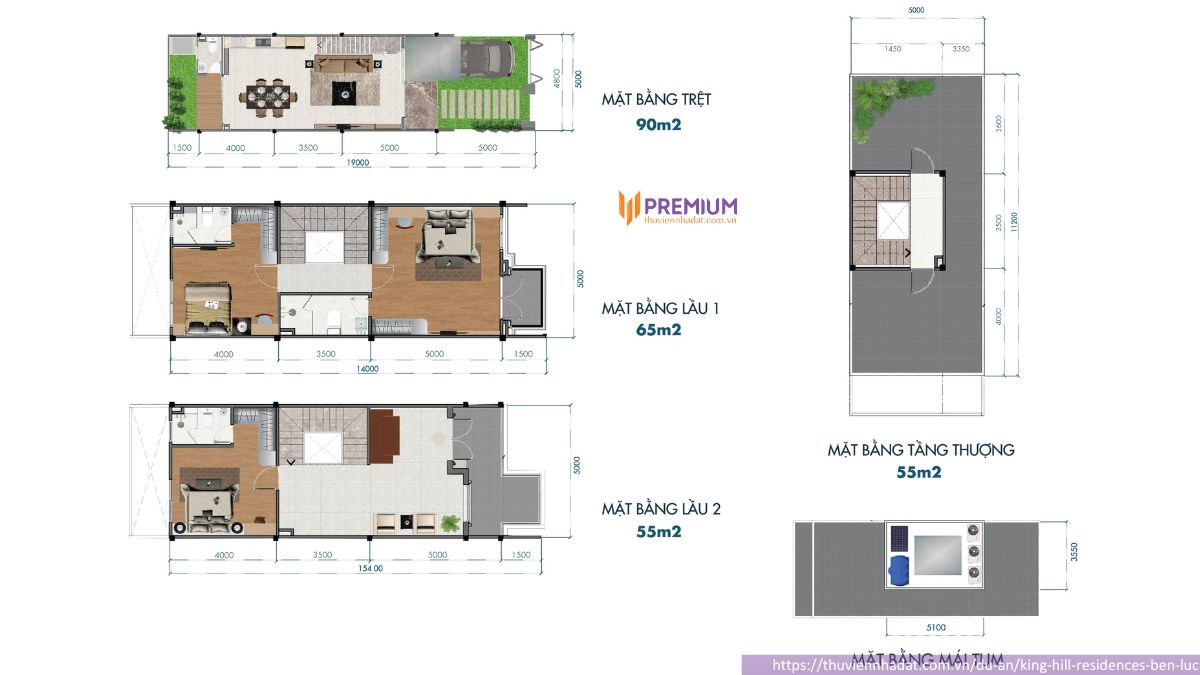 Layout nhà phố Bạch Kim King Hill Residences Bến Lức