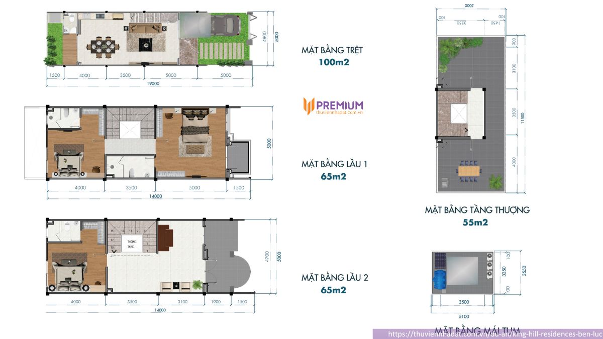 Layout nhà phố hoàng kim King Hill Residences Bến Lức