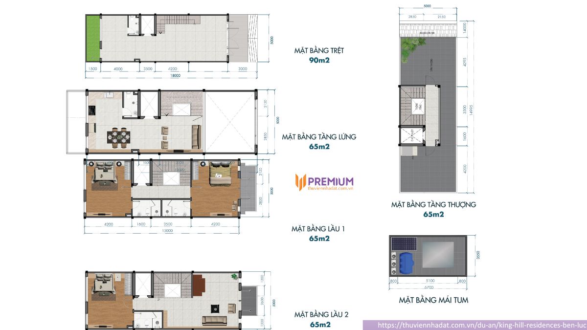 Layout nhà phố thương mại King Hill Residences Bến Lức