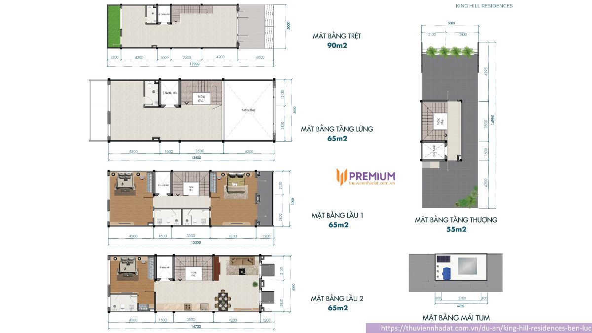 Layout shophouse King Hill Residences Bến Lức