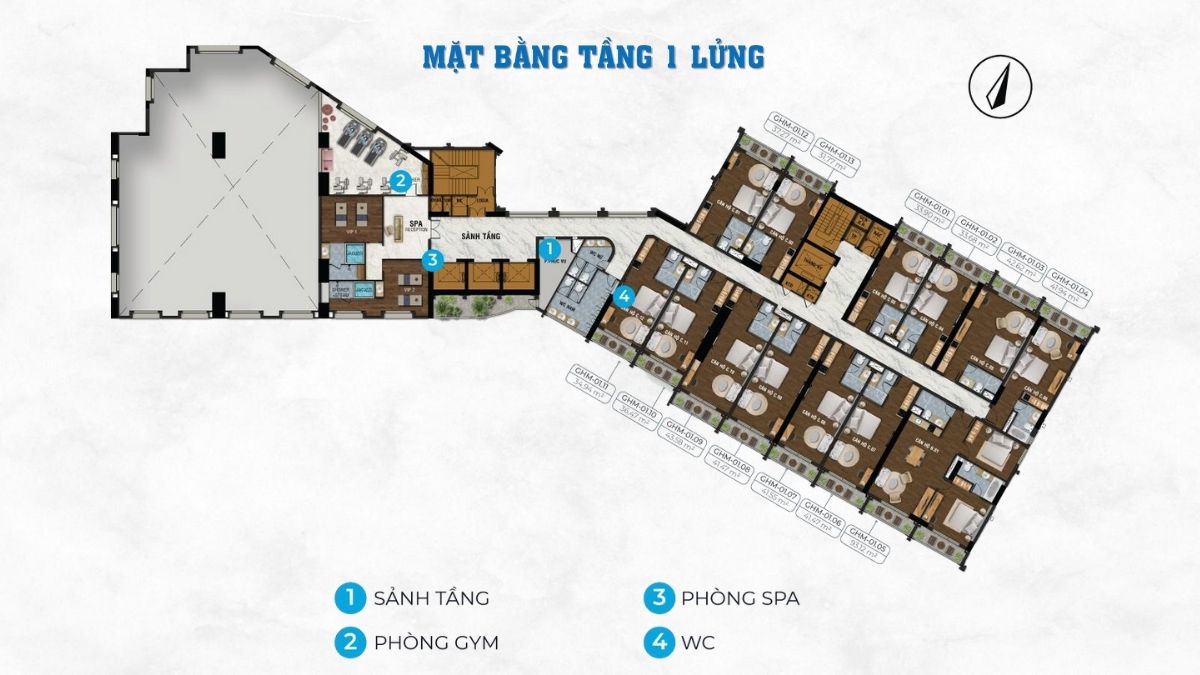 Mặt bằng tầng 1 lửng Oyster Bay Vũng Tàu