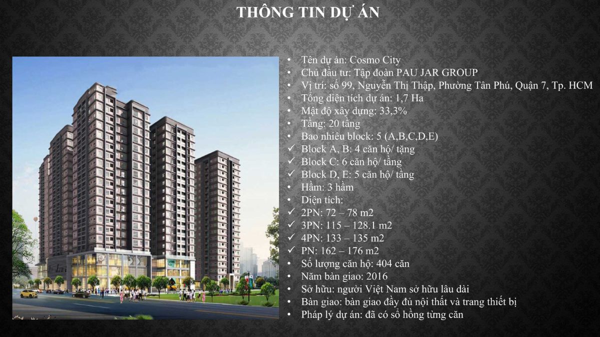 Phối cảnh tổng thể dự án căn hộ Cosmo City Quận 7 với các tòa tháp hiện đại và không gian tiện ích.