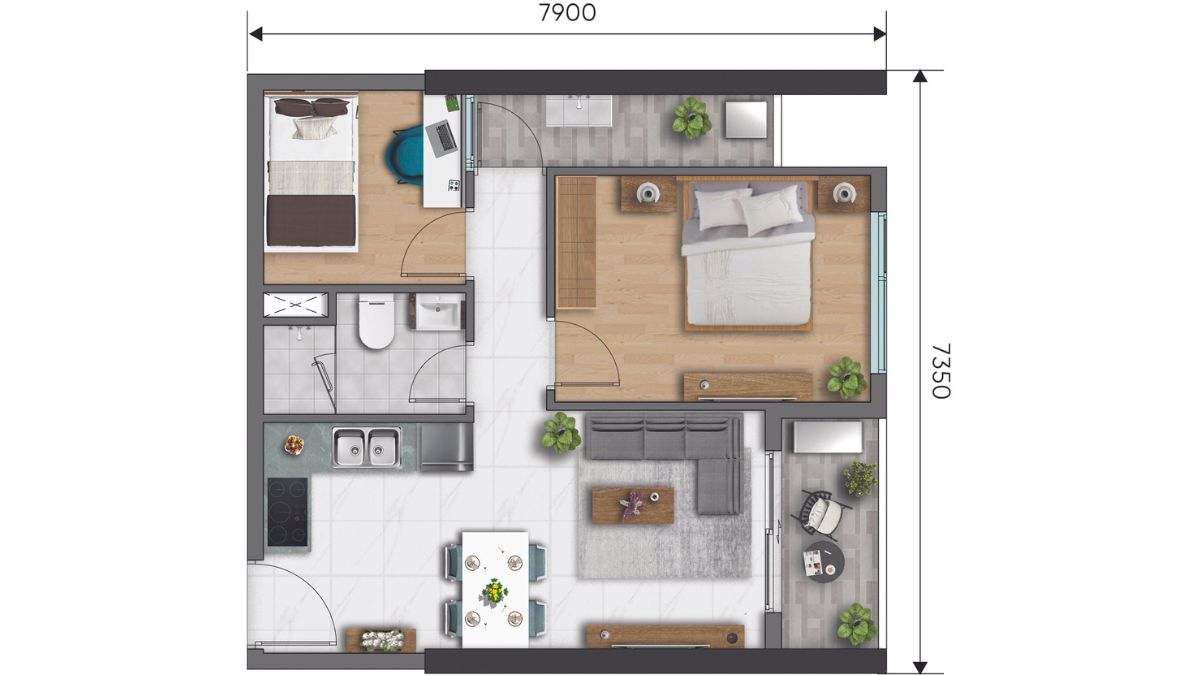 Layout 1PN+1 D Aqua Quận 8