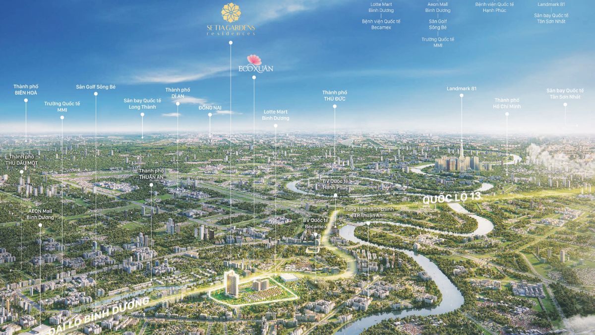 Vị trí dự án Eco Xuân - Setia Gardens Residences tại thành phố Thuận An