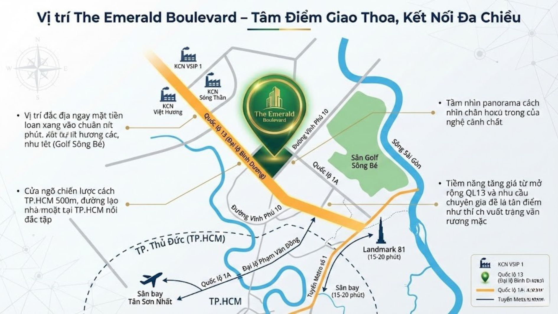 Bản đồ vị trí dự án The Emerald Boulevard trên trục Quốc lộ 13