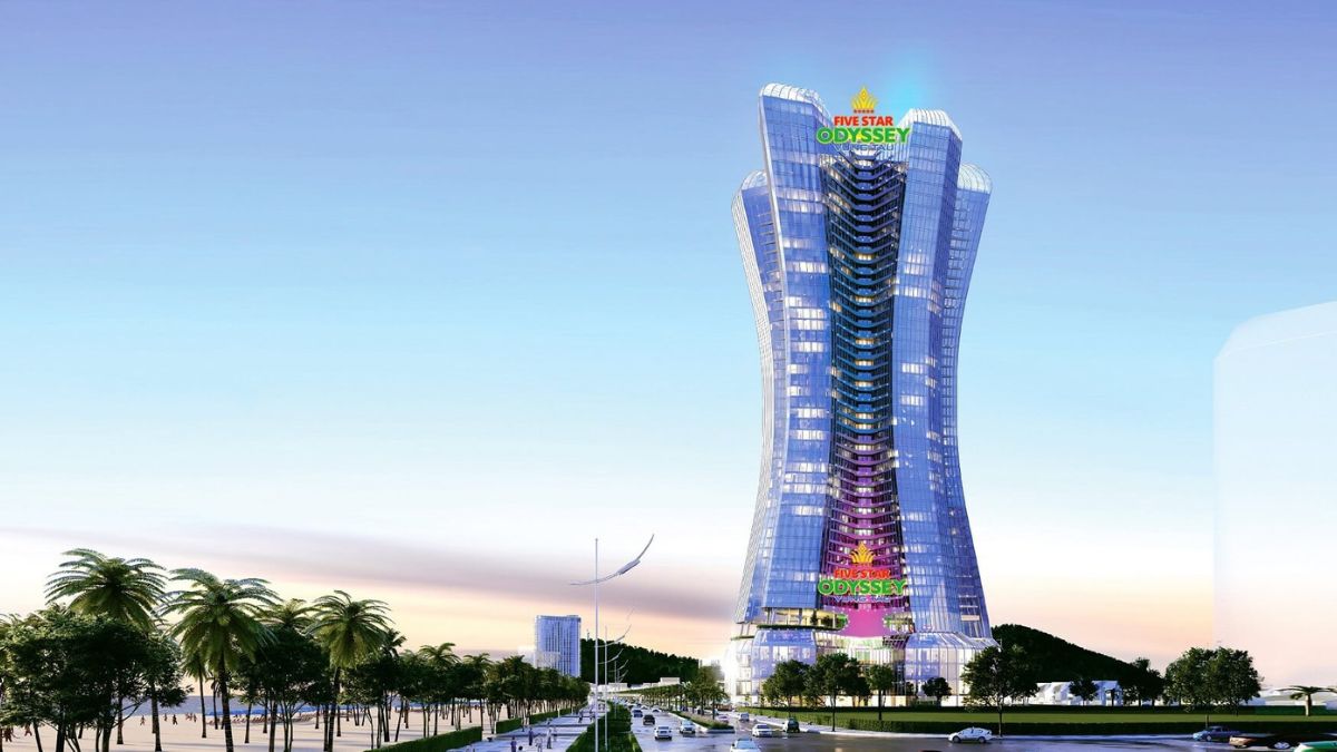 Phối cảnh kiến trúc của dự án Five Star Odyssey Vũng Tàu với tòa tháp sang trọng nhìn ra biển.