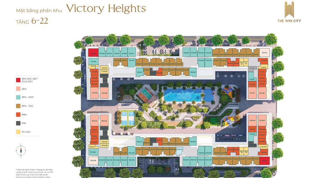 Mặt bằng tổng thể phân khu Victory Heights The Win City tầng 5 đến 28