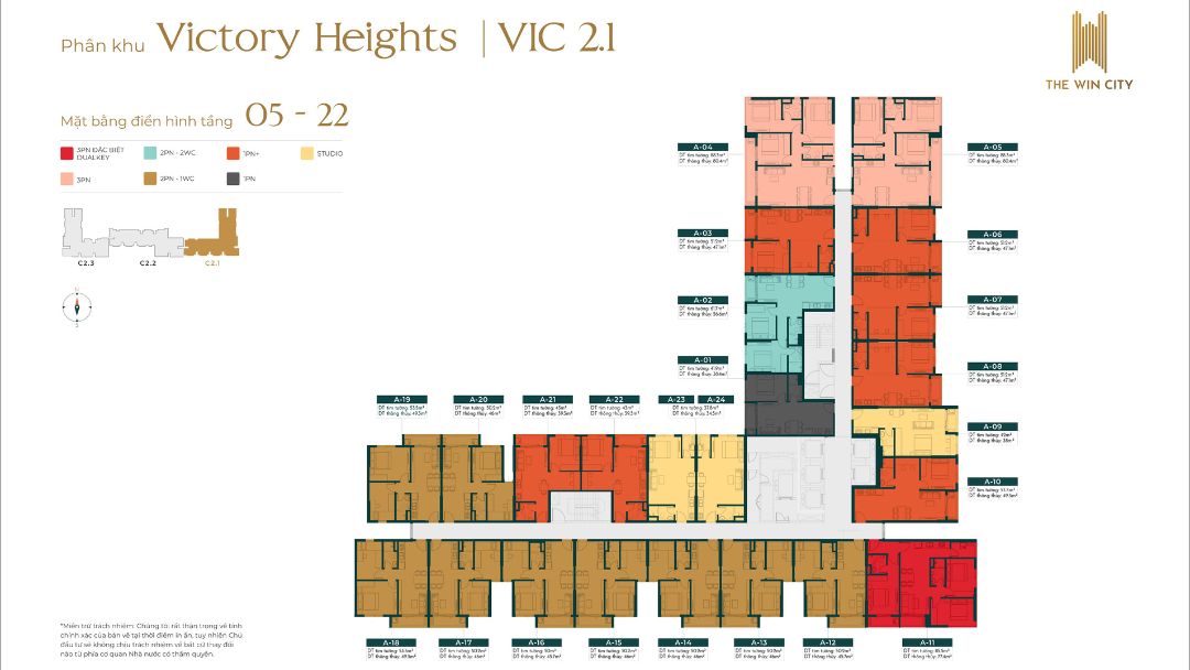 Mặt bằng chi tiết Block VIC 2.1 (Tầng 05-22)