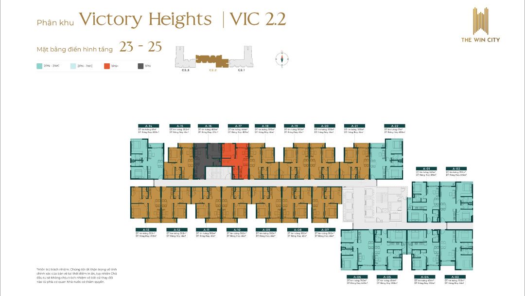 Mặt bằng chi tiết Block VIC 2.2 (Tầng 23-25)