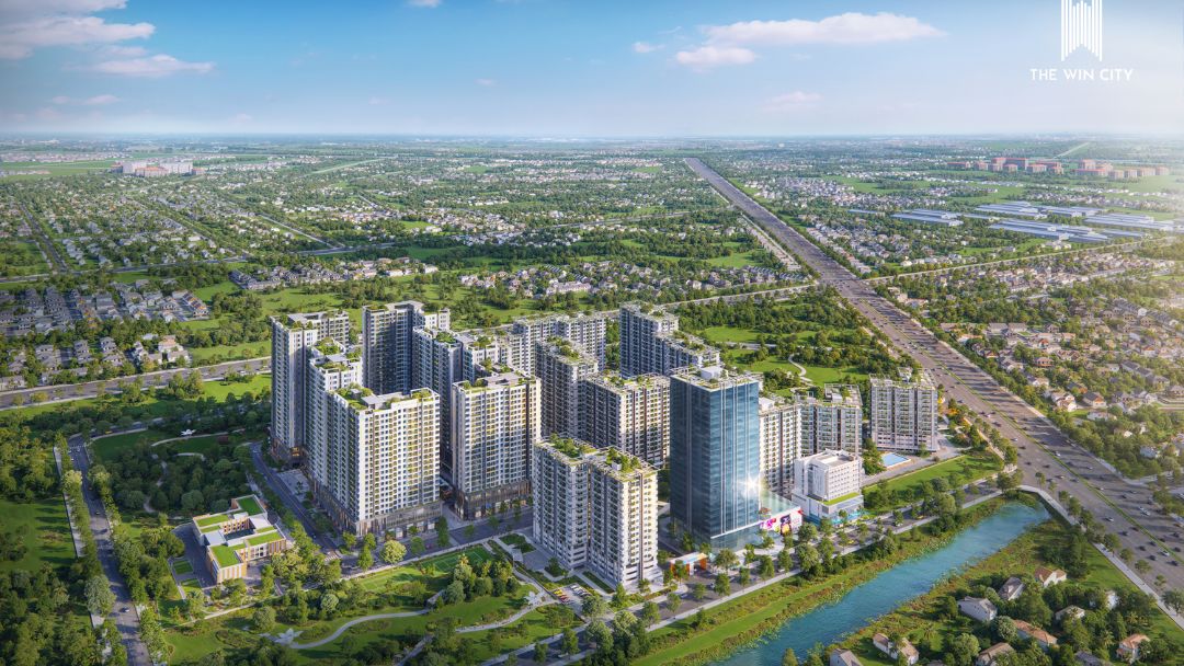 Phối cảnh tổng thể The Win City nhìn từ trên cao vào ban ngày