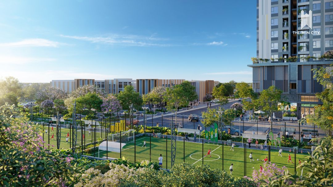 Phối cảnh khu thể thao và trường học tại The Win City