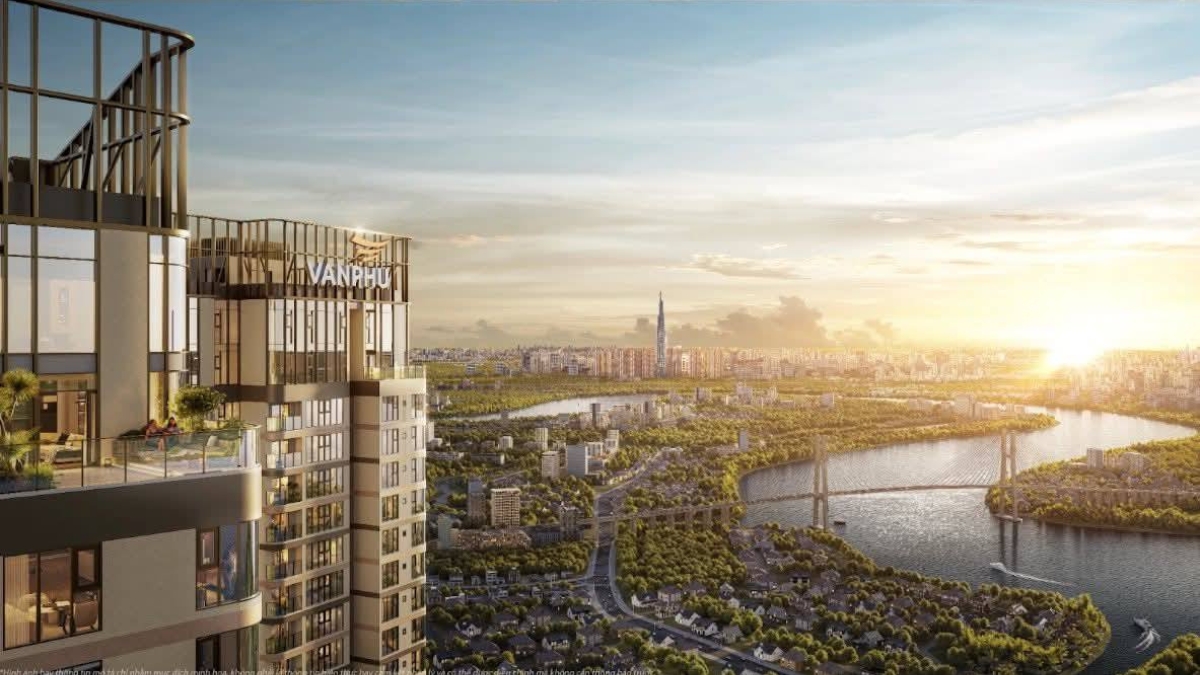 Tầm nhìn panorama thực tế từ ban công căn hộ Vlasta Premier Phú Thuận hướng về phía sông Nhà Bè.