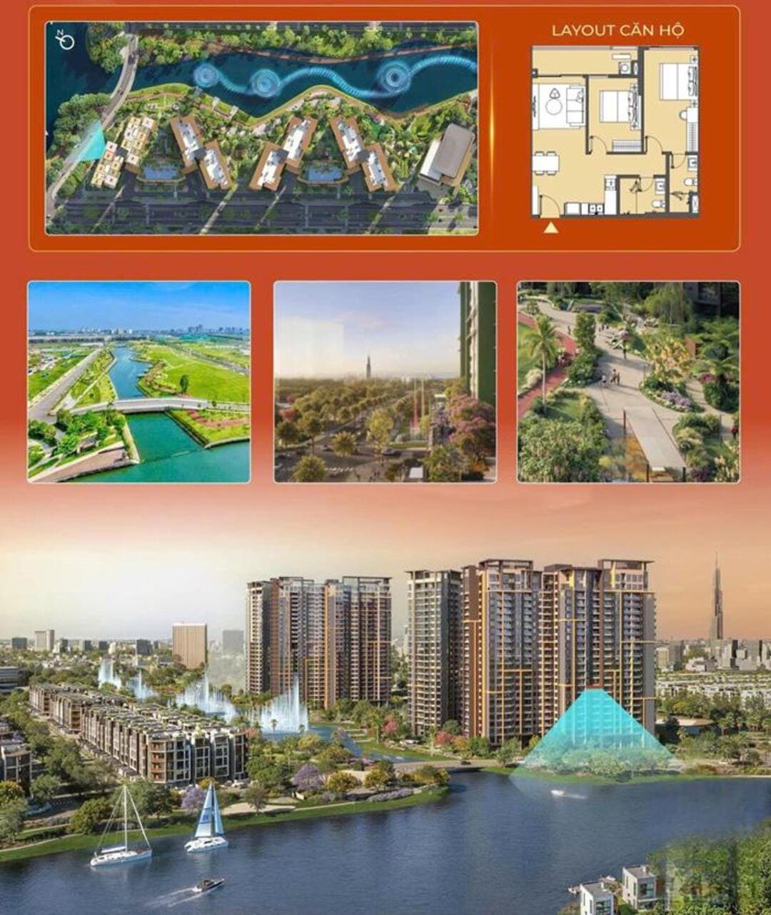 Phối cảnh căn hộ Masteri Park Place 2 phòng ngủ view sông